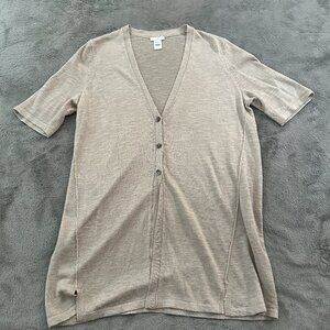 J. Jill Linen Rayon Short Sleeve Long Cardigan SMALL Beige Tan Neutral